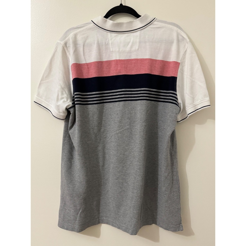 Banana Republic Men's Polo Shirt XL Gray Pink Navy Striped Short Sleeve Cotton - Picture 3 of 7